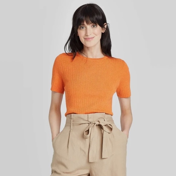 NWOT A New Day - Burnt Orange Knit Sweater Short Sleeve Shirt - Picture 1 of 3